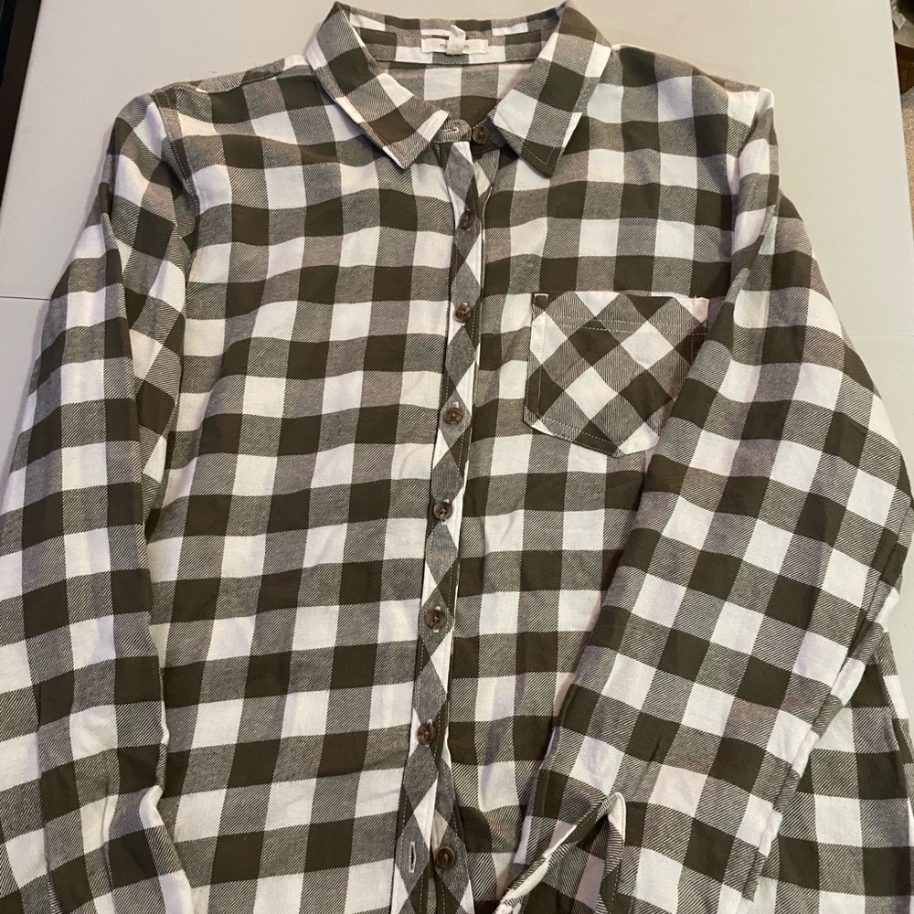 Maurices Olive and White flannel Checkered Top